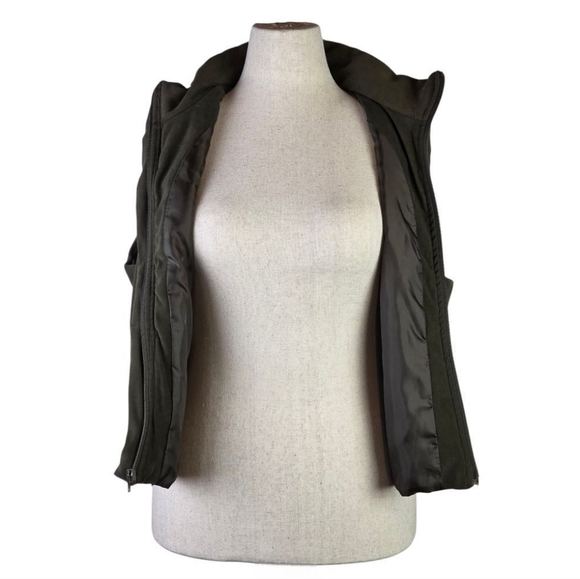 Erika Studio Vintage Olive Green Zip Vest Faux Suede Padded Sleeveless Jacket - Picture 6 of 7